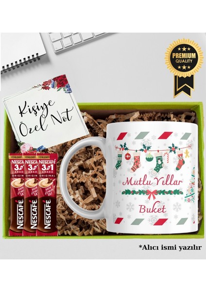 Kişiye Özel Yeni Yıl Yılbaşı Hediyesi İsme Özel Kahve Hediye Seti Kupa Bardak