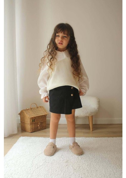 Kız Çocuk Yakalı Triko Süveterli Etekli 2li Takım