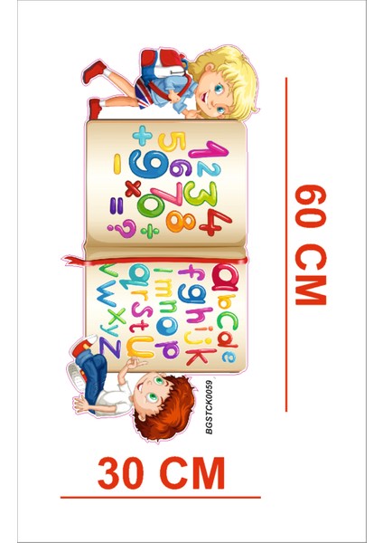 Bizerk Görsel Karikatür Defter Rakam ve Harfler Çocuk Odası Kreş Anaokulu Duvar Yapışkanı Sticker