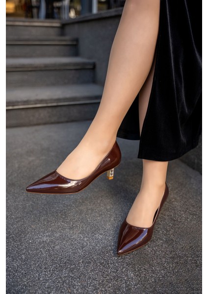 Novas Bordo Rugan Taşlı Topuk Detaylı Kadın Topuklu Ayakkabı