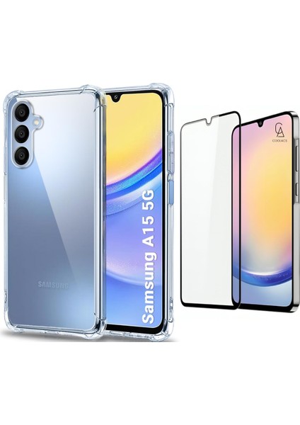 Samsung Galaxy A15 Uyumlu Köşe Dolgulu Anti Shock Telefon Kılıfı ve 5d Kırılmaz Cam Ekran Koruyucu
