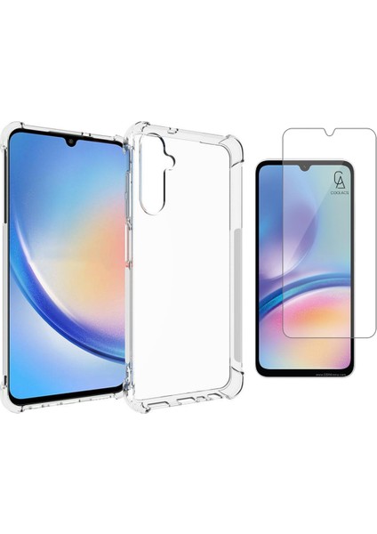 Samsung Galaxy A05S Uyumlu Köşe Dolgulu Anti Shock Telefon Kılıfı ve Kırılmaz Cam Ekran Koruyucu