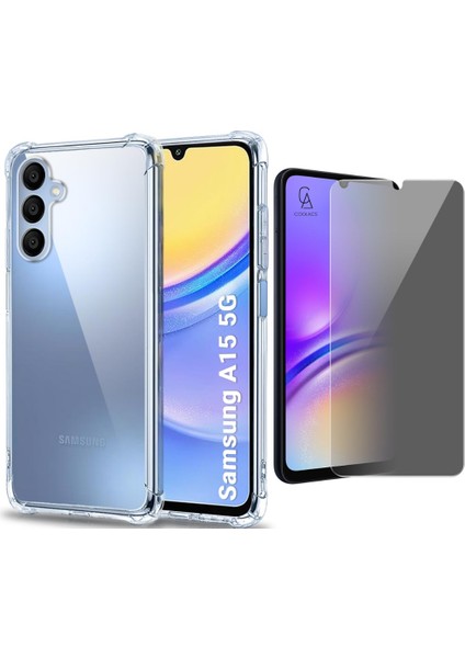 Samsung Galaxy A15 Uyumlu Köşe Dolgulu Anti Shock Telefon Kılıfı ve Hayalet Privacy Ekran Koruyucu