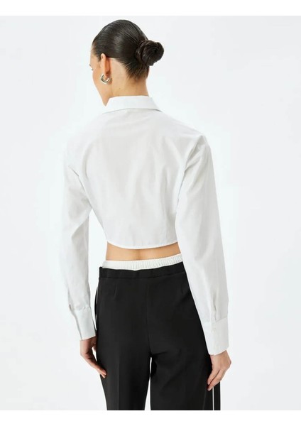 Slim Fit Uzun Kollu Klasik Yaka Crop Fermuarlı Beyaz Kadın Gömlek 5sak60136pw fırsatları
