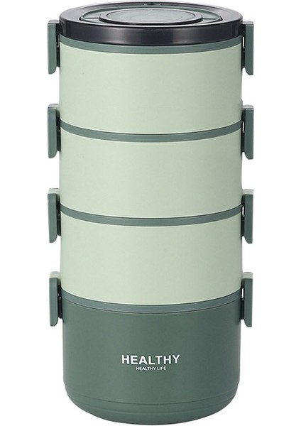 304 Çelik Yeşil Dört Kat 2800 ml Yemek Mama Saklama Kabı Sefertası CIN608YS