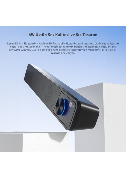 DS111 Bluetooth + Kablolu 6W Masaüstü Taşınabilir Stereo Soundbar Hoparlör Siyah