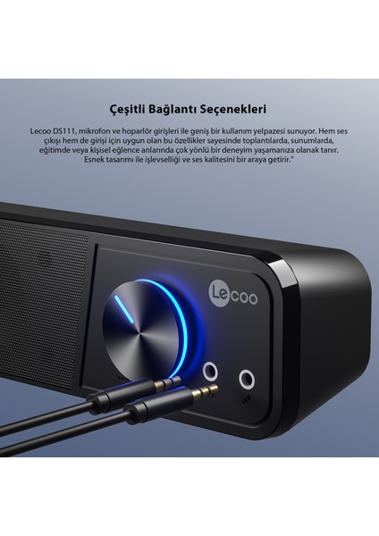 DS111 Kablolu (USB + 3.5mm Jack Girişli) 6W Soundbar Taşınabilir Stereo Hoparlör Siyah modelleri