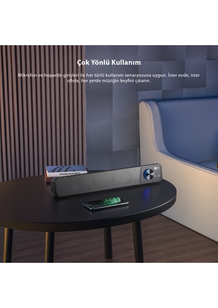 DS111 Kablolu (USB + 3.5mm Jack Girişli) 6W Soundbar Taşınabilir Stereo Hoparlör Siyah fırsatları