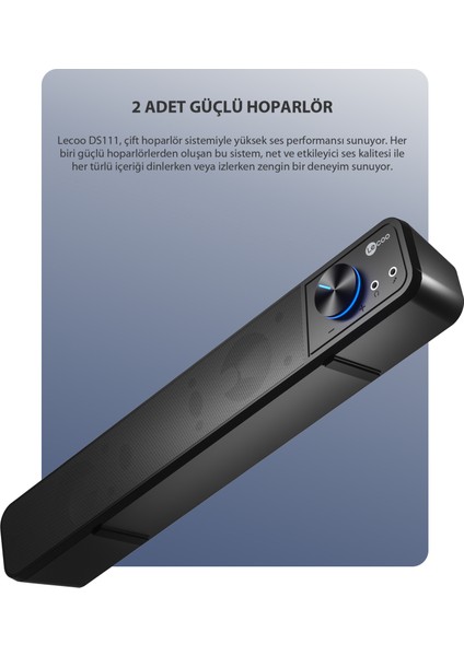 DS111 Kablolu (USB + 3.5mm Jack Girişli) 6W Soundbar Taşınabilir Stereo Hoparlör Siyah