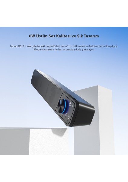 DS111 Kablolu (USB + 3.5mm Jack Girişli) 6W Soundbar Taşınabilir Stereo Hoparlör Siyah