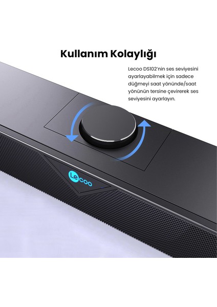 DS102 Bluetooth + Kablolu BT/USB/AUX Stereo 6W Soundbar Taşınabilir Hoparlör Siyah