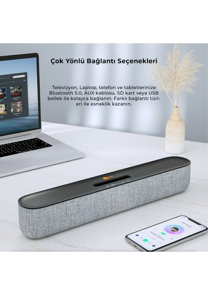 DS108 Kablosuz Bluetooth 10W Soundbar Taşınabilir Stereo Hoparlör Siyah