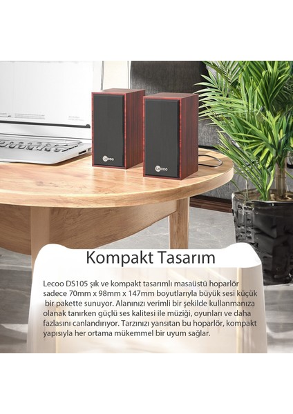 DS105 Kablolu USB + 3.5mm Jack Girişli 6W Stereo Masaüstü Ahşap Hoparlör