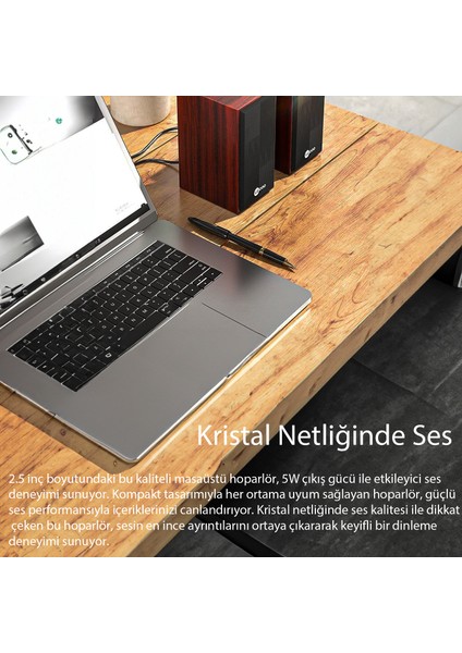 DS105 Kablolu USB + 3.5mm Jack Girişli 6W Stereo Masaüstü Ahşap Hoparlör