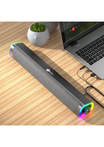 DS101 Kablosuz Bluetooth AUX 6W RGB Aydınlatmalı Soundbar Hoparlör Siyah