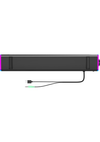 DS101 Kablosuz Bluetooth AUX 6W RGB Aydınlatmalı Soundbar Hoparlör Siyah