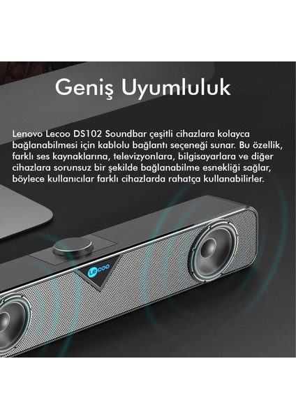 DS102 Kablolu USB/AUX 6W Soundbar Taşınabilir Stereo Hoparlör Siyah