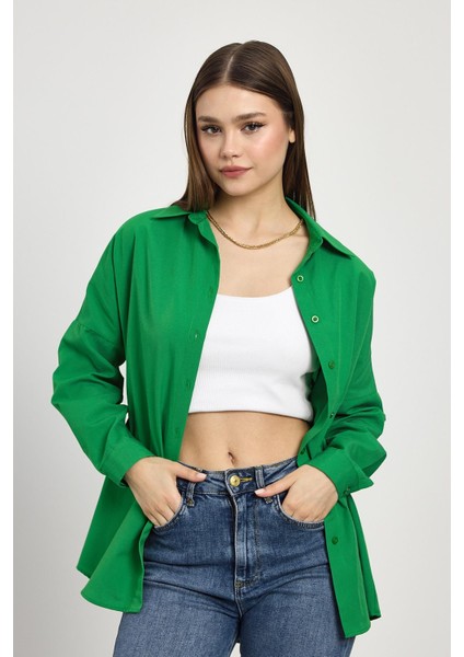 6621A Arkası Robalı Gömlek Benetton Yeşili