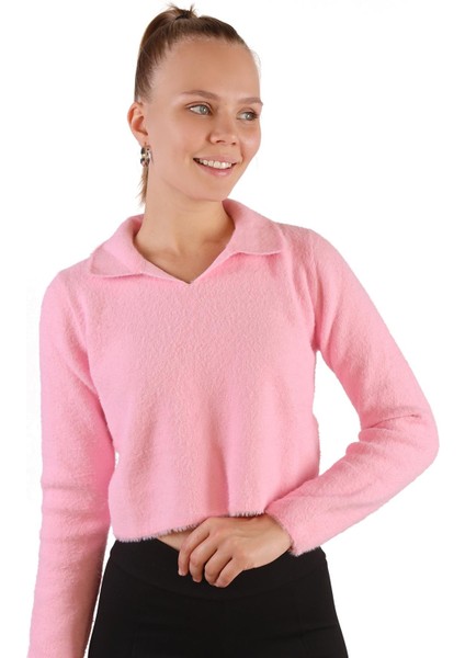 6621 Polo Yaka Yumoş Kazak Pembe