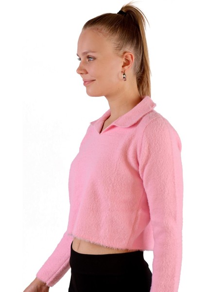 6621 Polo Yaka Yumoş Kazak Pembe