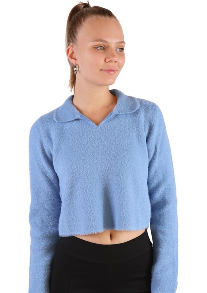 6621 Polo Yaka Yumoş Kazak Bebe Mavi modelleri