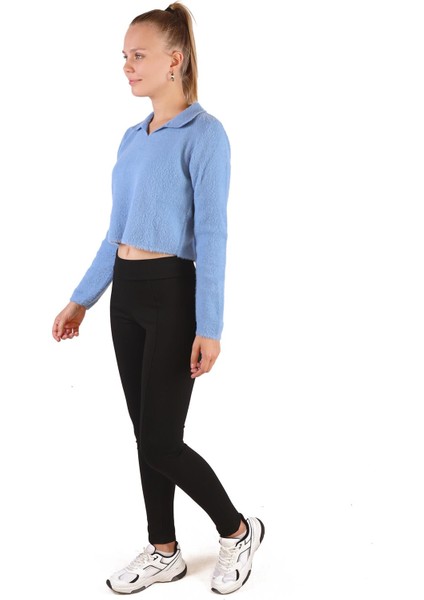 6621 Polo Yaka Yumoş Kazak Bebe Mavi