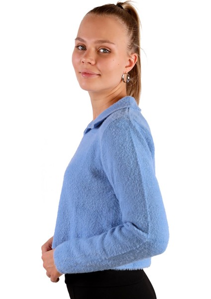 6621 Polo Yaka Yumoş Kazak Bebe Mavi