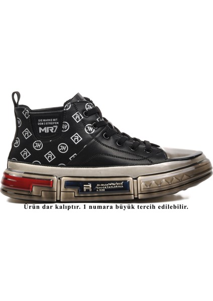 152-18220 Siyah Hakiki Deri Erkek Hi Sneaker