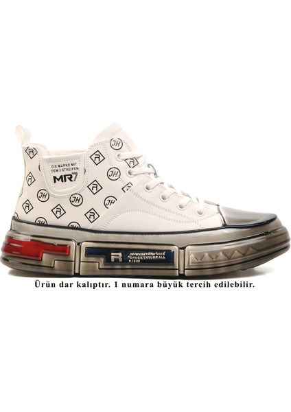152-18220 Beyaz Hakiki Deri Erkek Hi Sneaker