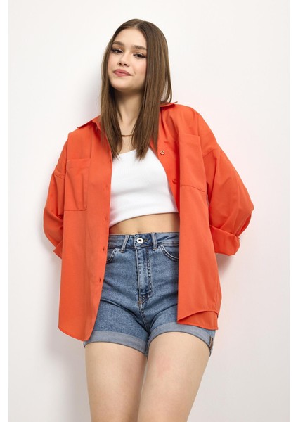 Önü Düğmeli Gömlek Orange