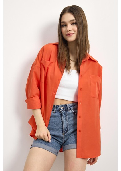 Önü Düğmeli Gömlek Orange
