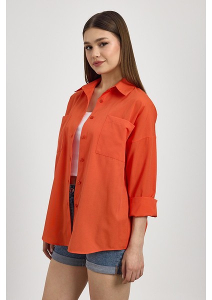 Önü Düğmeli Gömlek Orange