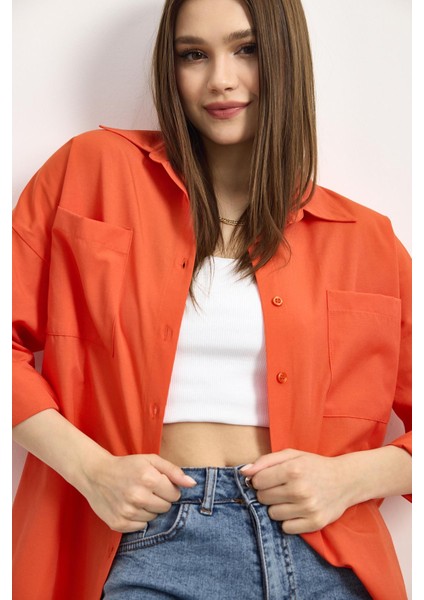 Önü Düğmeli Gömlek Orange
