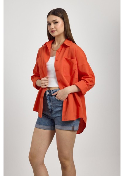 Önü Düğmeli Gömlek Orange