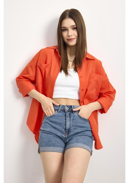 Önü Düğmeli Gömlek Orange