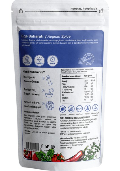 - Baharat - Ege Baharatı - Kahvaltılık Baharat - Çeşni - Sebze Çeşnisi - 100 Gr