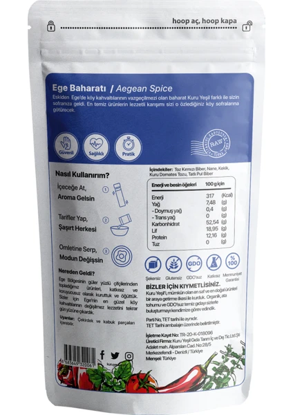 Kuru Yeşil - Baharat - Ege Baharatı - Kahvaltılık Baharat - Çeşni - Sebze Çeşnisi - 100 Gr