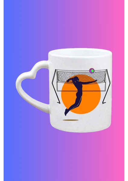 Voleybol Temalı Kadın Oyuncu Baskılı Kalpli Kulp Kupa Bardak Çay Kahve Fincanı fiyatları