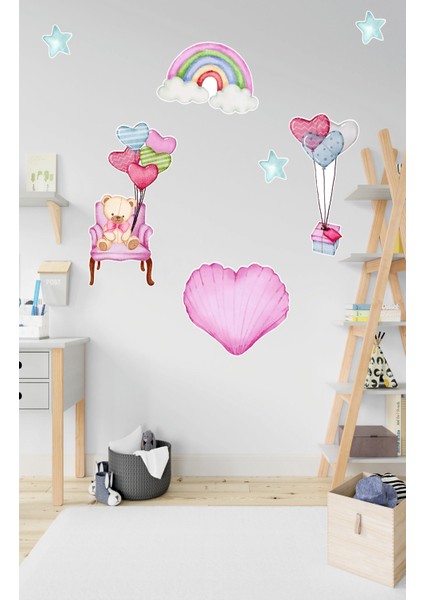 Bizerk Görsel Sevimli Ayı Gökkuşağı Yıldız Balon Çocuk/bebek Odası Kreş Duvar Yapışkanı Sticker fiyatları
