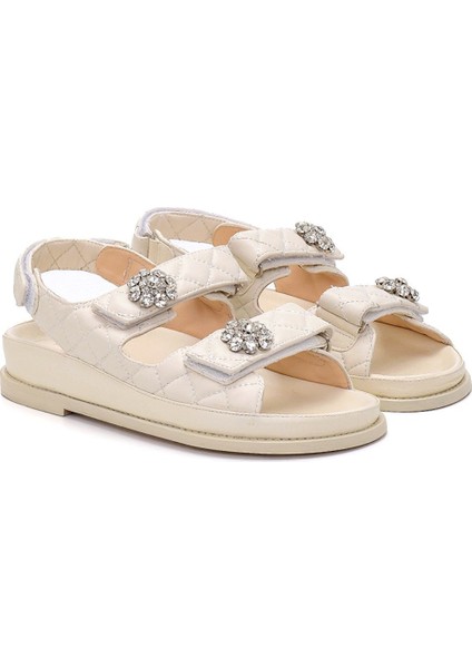 Lida Beyaz Hakiki Deri Kadın Düz Sandalet fiyatları