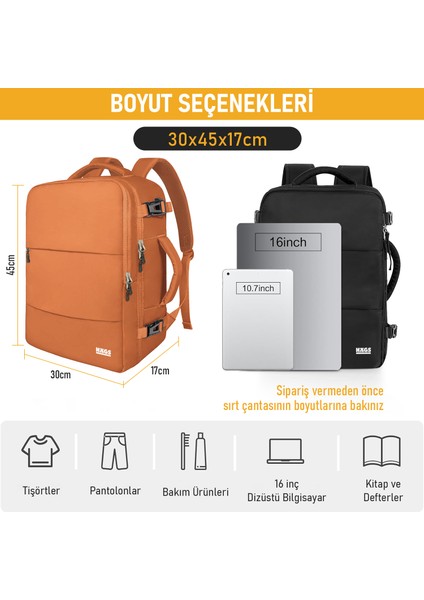 Laptop Sırt Çantası, Seyahat Çantası Hafif Küçük El Bavulu Valiz, Bayan Sırt Çantası Notebook Bilgisayar Macbook Organizer Çanta Kiremit Turuncu