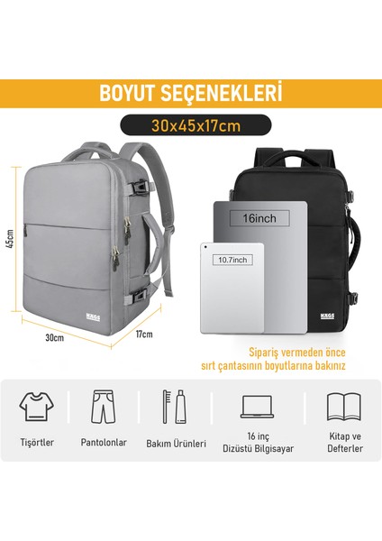 Seyahat Sırt Çantası, Seyahat Çantası Uçak Onaylı Bagaj Çantası, 15.6 Inç Notebook Çantası, Gri