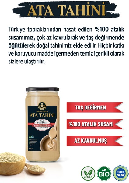 Çok Az Kavrulmuş Taş Değirmenden Özel Ata Tahini 450 gr