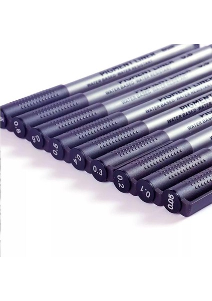 Pigmentli Teknik Çizim Kalemi Su Geçirmez Siyah 9'lu Set 0,05-0,8 mm Uç Kalınlıklarıyla fiyatları