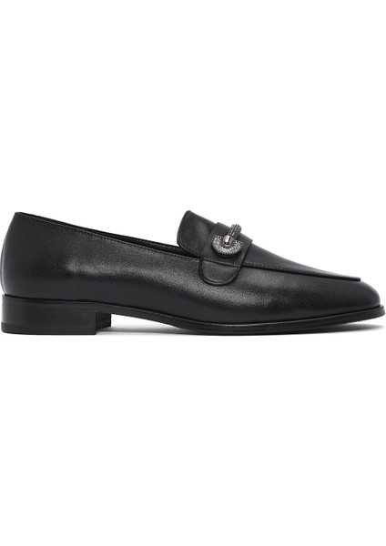 Kadın Siyah Tokalı Deri Maskülen Loafer 25SFD182218