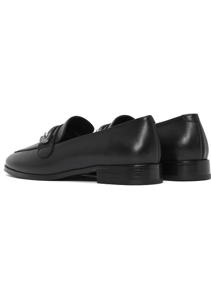 Kadın Siyah Tokalı Deri Maskülen Loafer 25SFD182218
