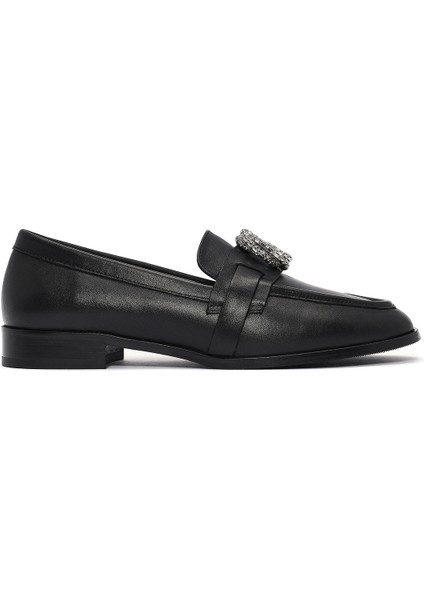 Kadın Siyah Tokalı Deri Maskülen Loafer 25SFD182418
