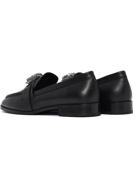 Kadın Siyah Tokalı Deri Maskülen Loafer 25SFD182418