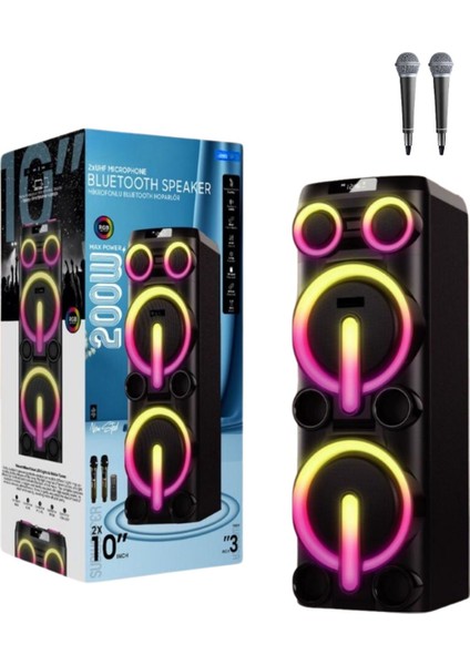 Bluetooth Hoparlör 200W Tws 10X2 Inç Parti Boy Eşleşmeli Rgb Ledli 200W Bluetooth Hoparlör