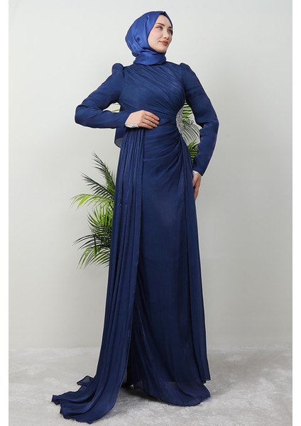 Deren Tesettür Abiye Lacivert modelleri